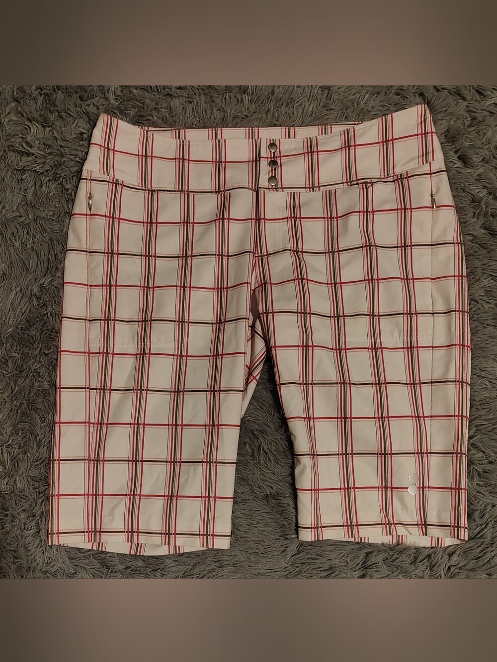 Jofit White, Pink, Brown & Green Plaid Women's Golf Shorts Size 8 NWOT